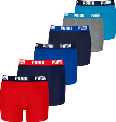Produktbild von PUMA Jungen Boxer Shorts, 6er Pack - Everyday Basic Boxers ECOM 6P, Baumwolle Stretch Rot/Blau/Grau 134-140