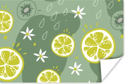 Produktbild von MuchoWow® Poster Sommer - Zitrusfrüchte - Kiwi - Blumen 60x40 cm - Schlafzimmerdekoration