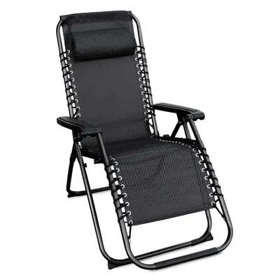 Obrázek produktu pro Relaxační křeslo s polštářem - 178cm / antracit - Nastavitelné zahradní lehátko