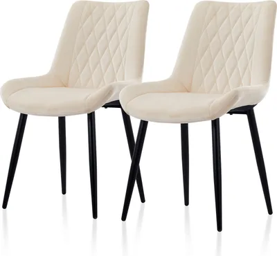 Image de CLIPOP Chaise de salle à manger, set de 2 chaises de cuisine en velours, chaise de salon, fauteuil avec pieds en métal, beige