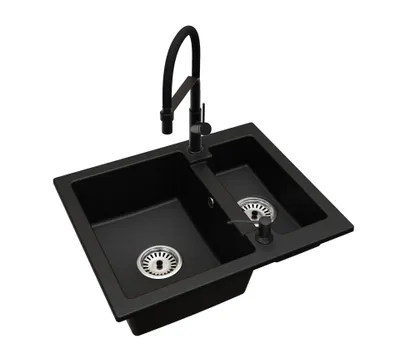 Produktbild von Granit-Küchenspüle YOGI 1,5 Becken mit Küchenarmatur, Seifenspender und Siphon