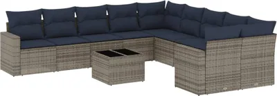 Produktbild von 11-tlg. Garten-Sofagarnitur mit Kissen Grau Poly Rattan