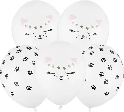 Image de Ballons 30 cm, chatons, blanc pastel pur, 5 pièces.