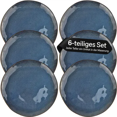 Produktbild von 6 Steingut Teller Hochwertige Speiseteller Geschirr Tellerset Ø28cm blau