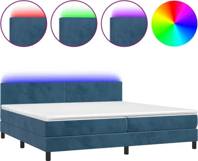Productafbeelding van vidaXL Boxspringbed met matras en LED-verlichting, donkerblauw, 200x200 cm, fluweel