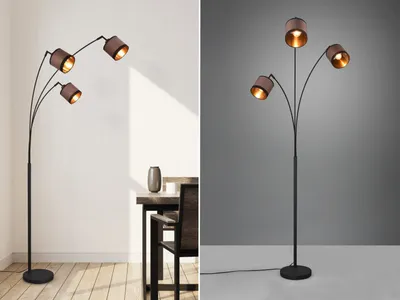 Produktbild von Ausgefallene LED Stehlampen Wohnzimmer, Lampenschirme Stoff mehrflammig golden