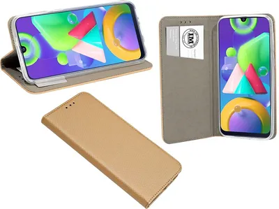 Produktbild von Buch Tasche "Smart" kompatibel mit SAMSUNG GALAXY M21 ( M215F ) Handy Hülle Etui Brieftasche Schutzhülle mit Standfunktion, Kartenfach Gold