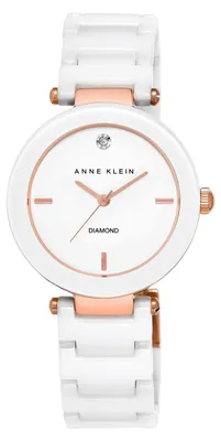 Produktbild von Anne Klein Damenuhr Analog Quarz weiß mit Keramikarmband AK/1018RGWT