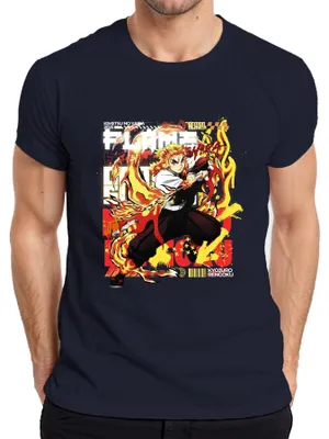 Obrázok produktu pre Kyojuro Rengoku Flames Hashira Kimetsu no Yaiba Anime Gift Pánske tričko, Navy, M