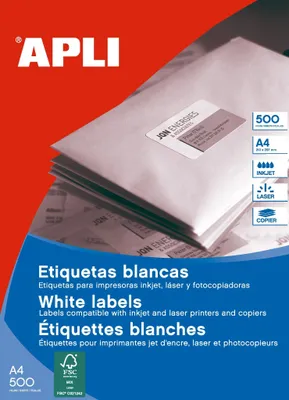 Weiße Etiketten 52,5 x 29,7 mm, 500 Blatt, permanent