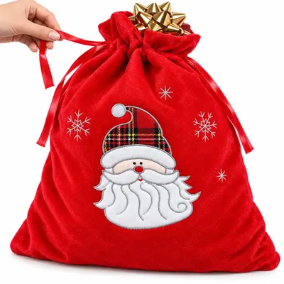 Obrázok produktu pre Vianočné darčekové vrece ozdobné 50x38 cm zamatové červené vrecko na darčeky Mikuláš obal na vianočné prekvapenia