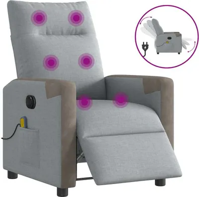 Image de Fauteuil de massage inclinable électrique gris clair tissu