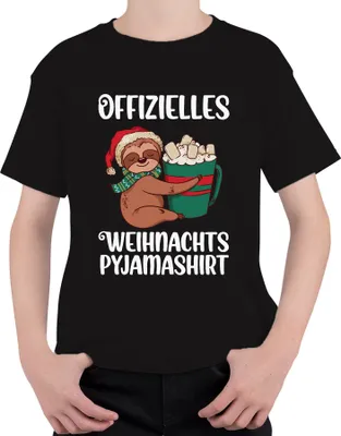 Produktbild von Offizielles Weihnachts-Pyjama Faultier - Weihnachten Weihnachtsgeschenk Christmas Uni Kinder T-Shirt, Schwarz, 116