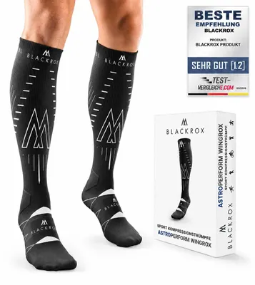 Produktbild von BLACKROX Kompressionsstrümpfe Sport Astropreform Kompressionssocken Vergleichssieger Sportkompressionsstrumpf Laufstrümpfe Fussball, schwarz, Gr. S-M
