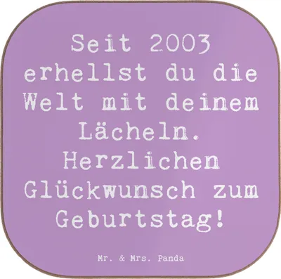 Produktbild von Mr. & Mrs. Panda Tischuntersetzer Spruch 2003 Geburtstag - Lavendeltraum - Geschenk, Geburtstagsgeschenke, Geburtstagsgeschenk, Coaster, Happy Birthday, Untersetzer Tasse