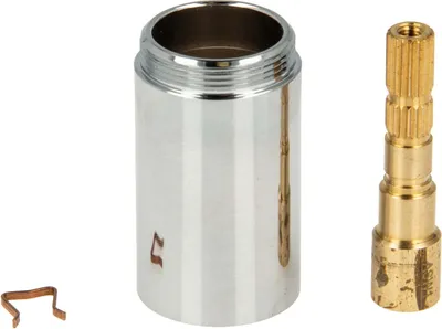 Three plumbing parts laid out on a white background.