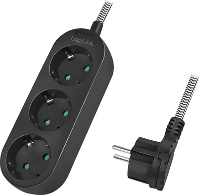 Zdjęcie produktu dla LogiLink LPS261, 1,5 m, Wewnętrzna, IP20, 1,5 mm², Czarny, Biały, 3 x gniazdo sieciowe