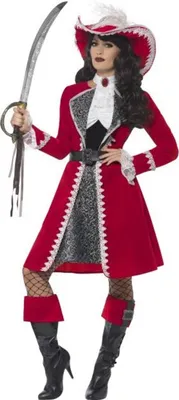 Produktbild von Elegante Barock-Piraten-Kapitänin Damenkostüm rotweiss-grau