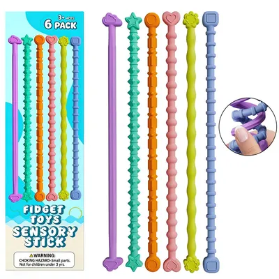 Produktbild von 6er Set Silikon Fidget Sensory Sticks –  lebensmittelechtem Silikon,Beruhigendes Sensorik Spielzeug für Kinder & Erwachsene,  26cm