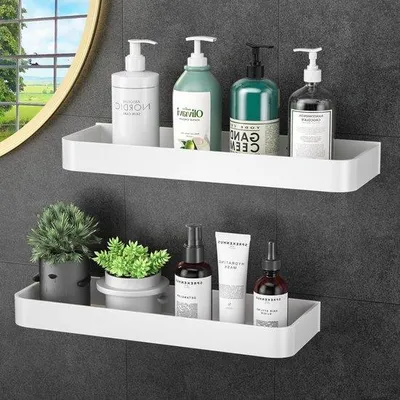 Produktbild von Famanu Duschregal Aluminium 2 Stück Weiß ohne Bohren - Dusch-Organizer selbstklebend 30 cm
