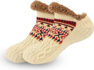 Image de ASKSA Chaussettes d'intérieur Hommes Femmes Chaussettes moelleuses Chaussettes d'hiver Chaussures chaudes antidérapantes Chaussettes douillettes, EU 36-44, 1 paire, Beige