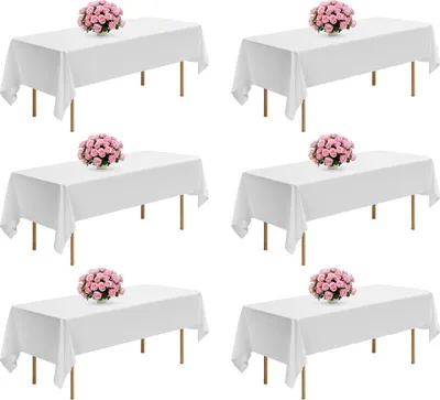 Immagine prodotto di Tovaglie - Set da 6 - 152 x 259 cm - Rettangolari - Riutilizzabili - Lavabili in lavatrice - Poliestere - Per matrimoni e banchetti - Bianche