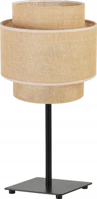 Produktbild von Boho Lampenschirm Tischlampe Modern - Elegante Nachttischlampe für Schlafzimmer Wohnzimmer - Tischleuchte E27 - 47,5x20 cm - Schwarz Basis und Jute