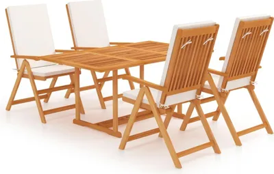 Produktbild von 5-tlg. Garten-Essgruppe mit Kissen Massivholz Teak