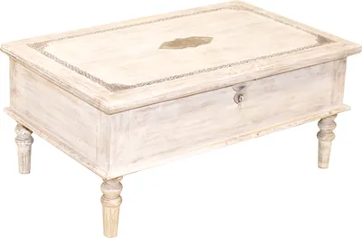 Produktbild von Marrakesch Orient & Mediterran Interior Orientalischer Indischer Landhaus Tisch Truhentisch Couchtisch White Wash Abanoub - 100cm