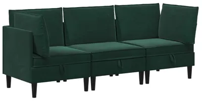 Image de Ensemble de salon vidaXL, 3 pièces, velours vert foncé
