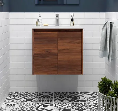 Image de Salgar Noja Armoire basse 800 2 portes + lavabo noyer