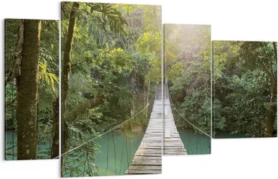Produktbild von Bild auf Leinwand - Leinwandbild - 4 Teile - Brücke Seil Dschungel - 120x70cm - Wand Bild - Wanddeko - Wandbilder - Leinwanddruck - Bilder - Wanddekoration - Leinwand bilder - Wandbild - DL120x70-4397