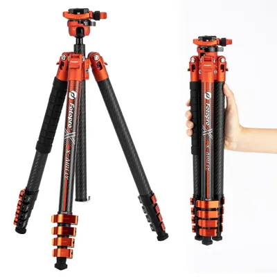 Produktbild von Fotopro X-Airfly Carbon Stativ, leicht & kompakt (1,1 kg), mit Kugelkopf & Klappverschluss, tragbar für DSLR, max. Traglast 15 kg, OR