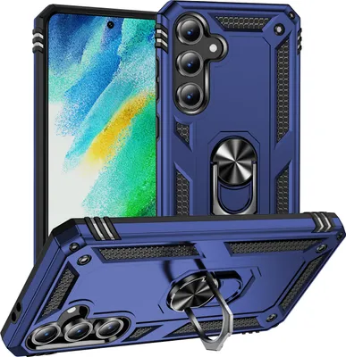 Produktbild von Schutzhülle für Samsung Galaxy S24 FE Dual Layer Robust Militäre Fallschutz Hülle mit Ringhalterung Ständer Blau