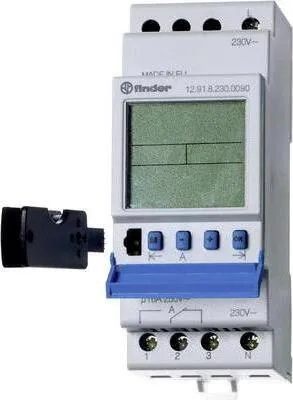 Produktbild von Finder Zeitschaltuhr für Hutschiene Betriebsspannung: 230 V/AC 12.91.8.230.0090 1 Wechsler 16 A 250 V/AC Tagesprogramm (12.91.8.230.0090)