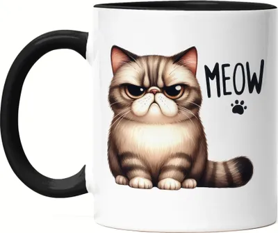 Produktbild von Meow Katze Grumpy Tasse Schwarz Lustig Geschenkidee für Katzenliebhaber