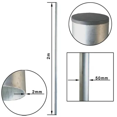 Produktbild von SkyRevolt Antennenmast 2 m ALU, 50 mm Sat Mast mit Schutzkappe Antenne Montage Stange Stangenrohr NEU