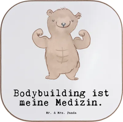 Produktbild von Mr. & Mrs. Panda Untersetzer für Gläser Bär Bodybuilding - Weiß - Geschenk, gläseruntersetzer, Fitness, Muskelaufbau, Training, Fitnessstudio, unterleger, Coaster, Sport