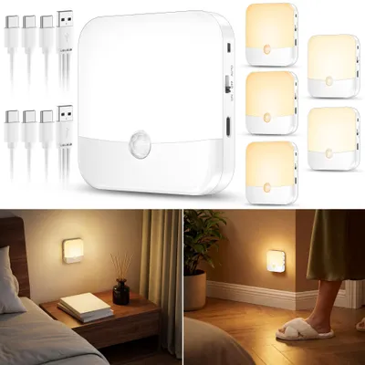 6er-Pack Bewegungsmelder-Lampen, LED, 3 Farben, dimmbar, USB-C