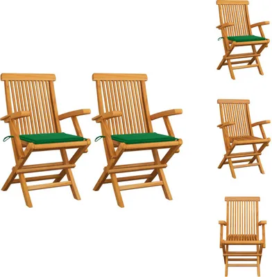 Produktbild von vidaXL Gartenstühle mit Grünen Kissen 2 Stk. Massivholz Teak -  Gartenstühle