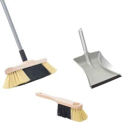 Produktbild von Novaliv Besen Set I Kehrgarnitur Zimmerbesen mit Teleskopstiel Kehrblech I feine Kunstborsten I Handbesen Holz I Kehrschaufel mit Gummilippe I Handkehrset Handfeger und Schaufel dustpan and brush