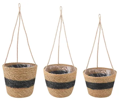 Image de Paniers à plantes en herbe de mer 3 pcs Naturel et noir