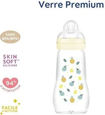 Produktbild von Babyflasche, MAM Glasflasche Hérisson Blanc 260ml, 0-6 Monate, Sauger Größe 2