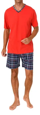 Produktbild von Normann Herren kurzarm Schlafanzug Shorty Pyjama Hose in Karo Optik - auch in Übergröße ; rot , 54