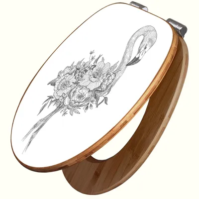 Zdjęcie produktu dla Deska sedesowa banjado Design z mechanizmem cichego opuszczania – wzór „Flamingo Flowers 2” – deska sedesowa z mechanizmem cichego opuszczania, wykonana z drewna i wysokiej jakości bambusa, pasująca do wszystkich popularnych modeli toalet [TDB2 13041]