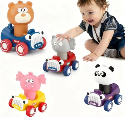 Produktbild von OKWISH Spielfahrzeuge, Drück- und Gleitspielzeug Auto, Lustige Cartoon-Tiere, Kinder Spielzeug Auto für Jungen und Mädchen, Sicher & Langlebig