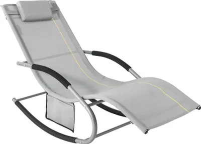SoBuy Schaukelstuhl OGS28-HG grau mit Kopfkissen und Tasche, Metallgestell und Netzbezug
