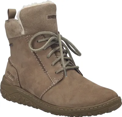 A single beige leather boot is shown against a white background.