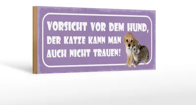Produktbild von Holzschild Spruch 27x10cm Vorsicht Hund Katze kann auch