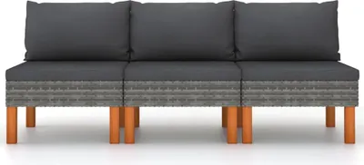Obrázok produktu pre vidaXL Centre Sofas 3 ks. Polyratan a eukalyptové masívne drevo